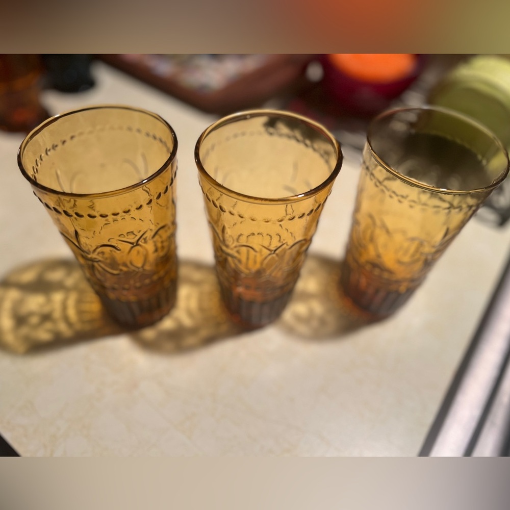 Set of 3 amber FLEUR de LIS glasses